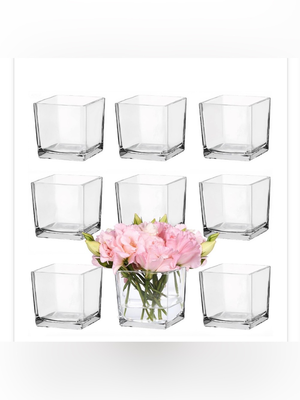 9 Pack Square Glass Vase 4" x 4" x 4", Clear Vases